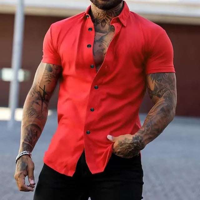 Slim Fit Short Sleeve Shirt Summer Men's Solid Color Casual Tops Orazek UK Ltd