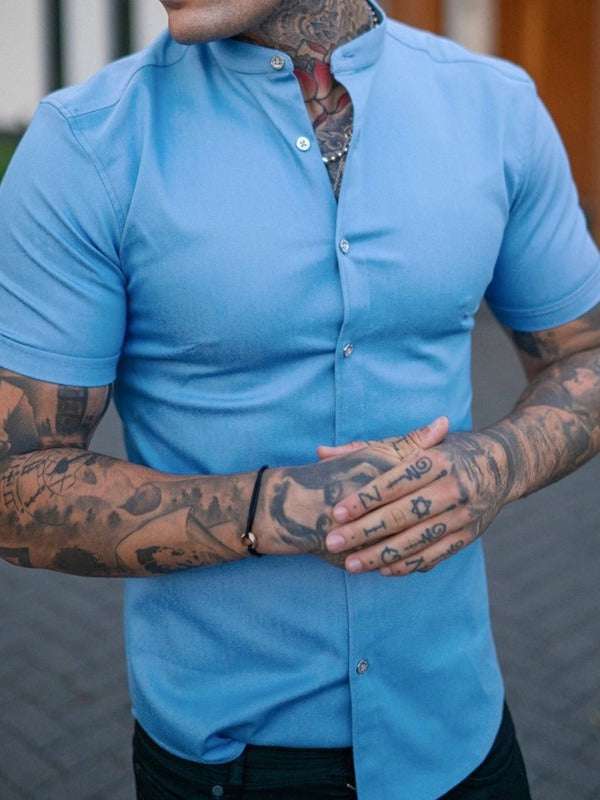 Slim Fit Short Sleeve Shirt Summer Men's Solid Color Casual Tops Orazek UK Ltd