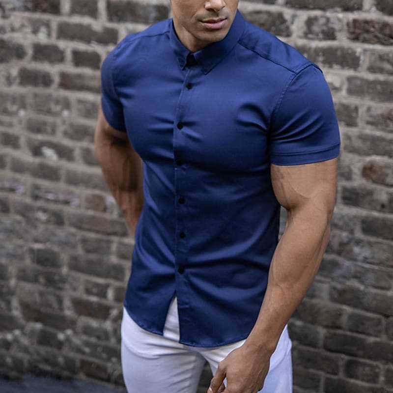 Slim Fit Short Sleeve Shirt Summer Men's Solid Color Casual Tops Orazek UK Ltd