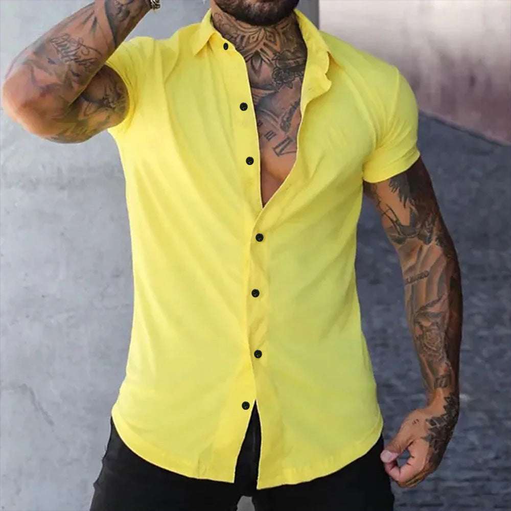 Slim Fit Short Sleeve Shirt Summer Men's Solid Color Casual Tops Orazek UK Ltd