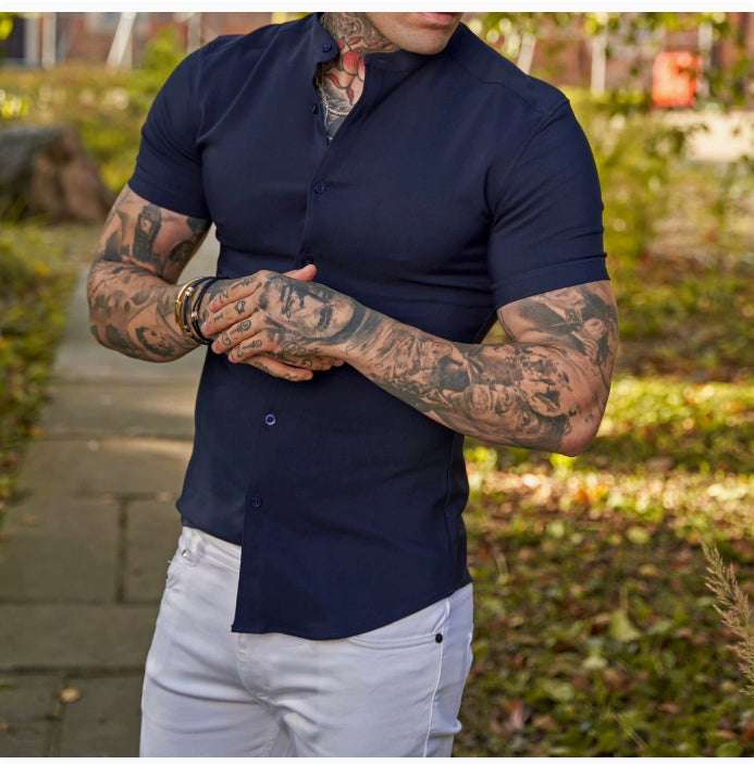 Slim Fit Short Sleeve Shirt Summer Men's Solid Color Casual Tops Orazek UK Ltd