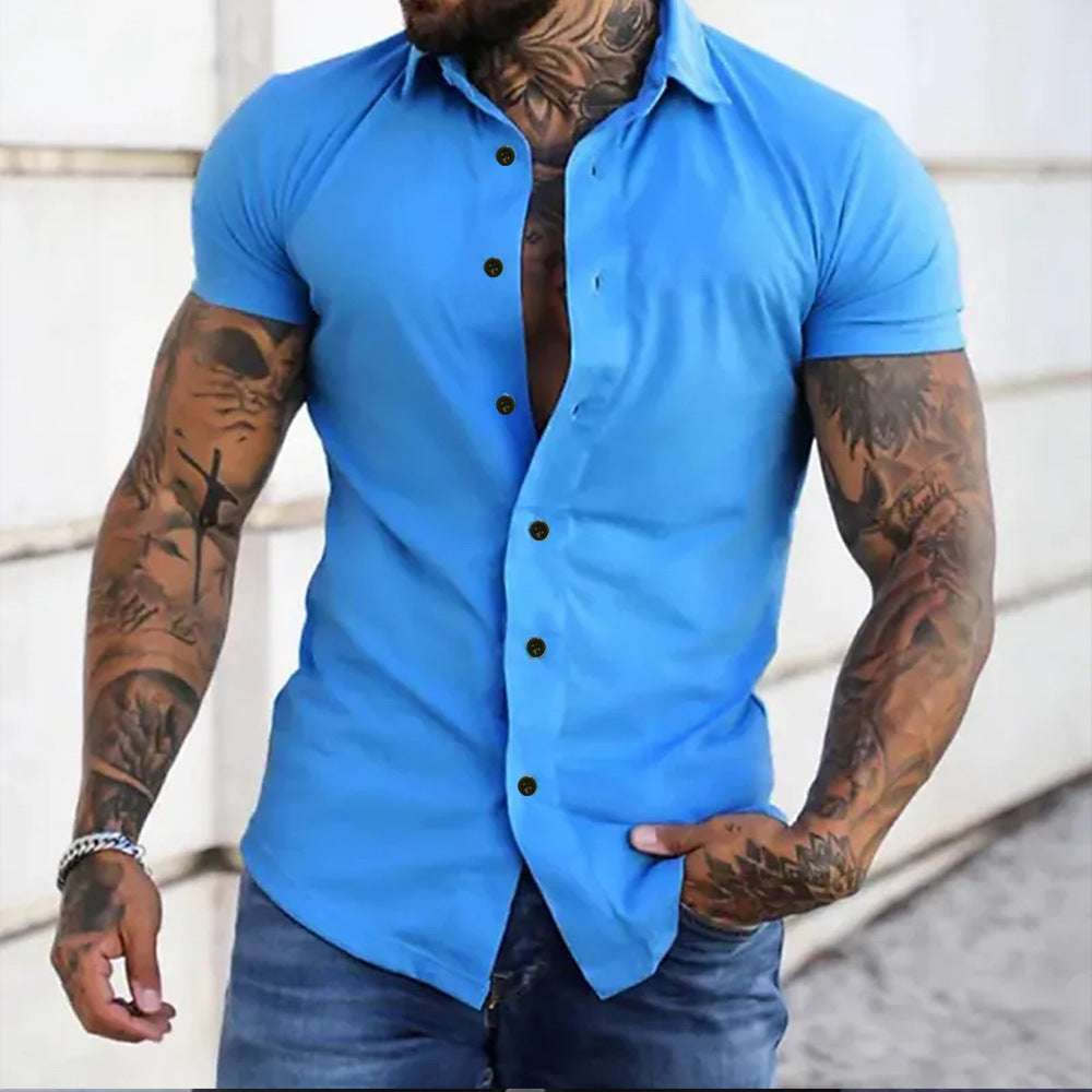 Slim Fit Short Sleeve Shirt Summer Men's Solid Color Casual Tops Orazek UK Ltd
