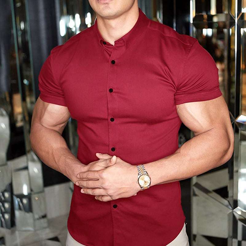 Slim Fit Short Sleeve Shirt Summer Men's Solid Color Casual Tops Orazek UK Ltd