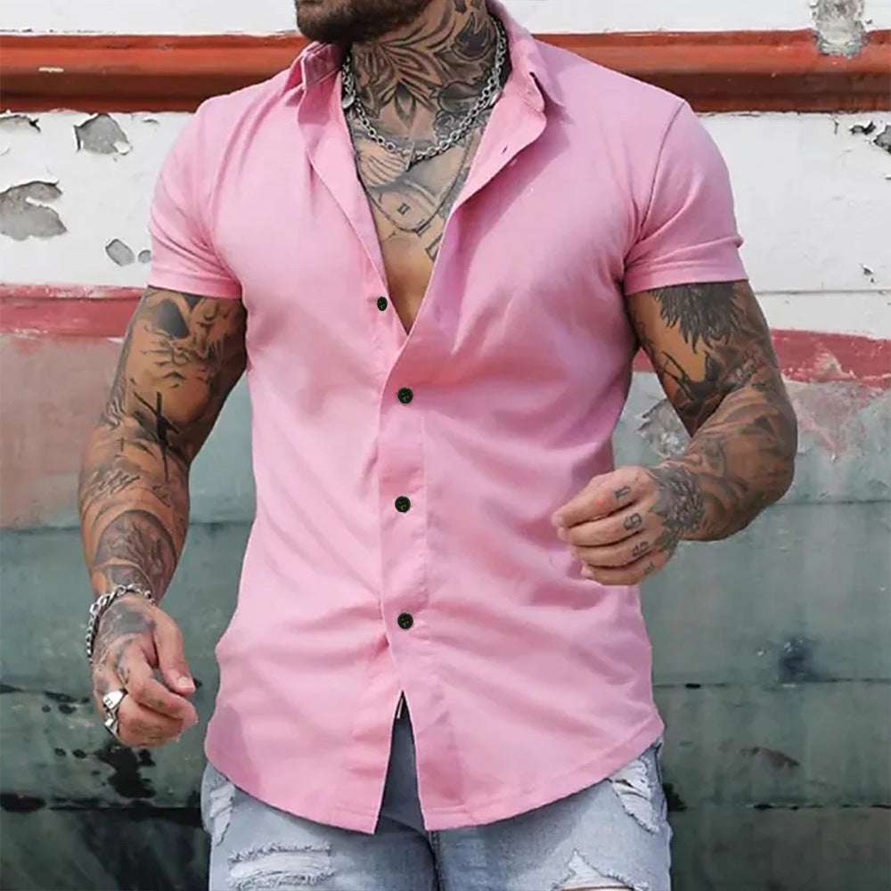 Slim Fit Short Sleeve Shirt Summer Men's Solid Color Casual Tops | Orazek UK Ltd