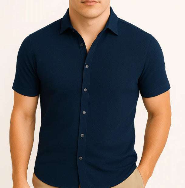 Slim Fit Short Sleeve Shirt Summer Men's Solid Color Casual Tops | Orazek UK Ltd