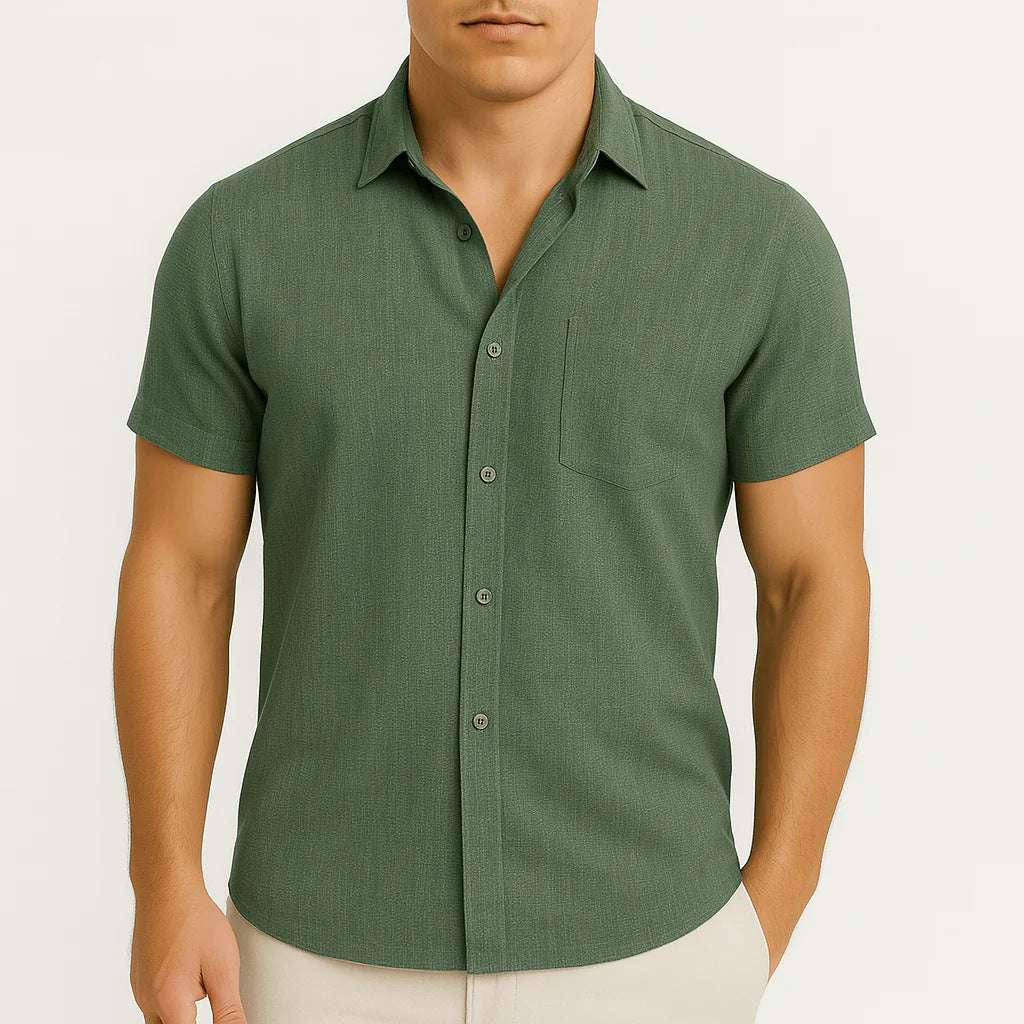 Slim Fit Short Sleeve Shirt Summer Men's Solid Color Casual Tops | Orazek UK Ltd