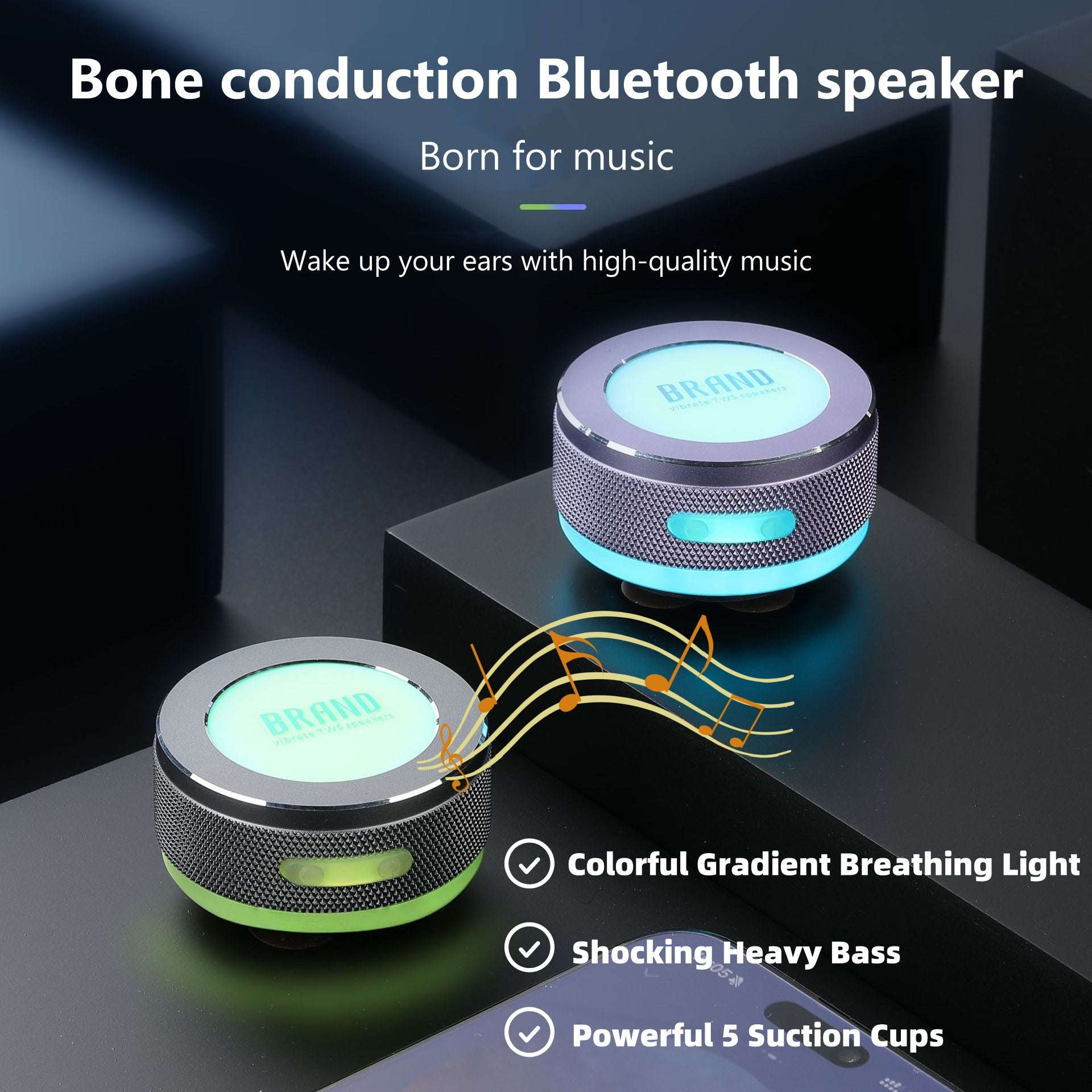Small Wireless Bone Conduction Speakers Bluetooth Vibration Speaker With Color LED Light Portable Surface Adsorption Speaker | Orazek UK Ltd