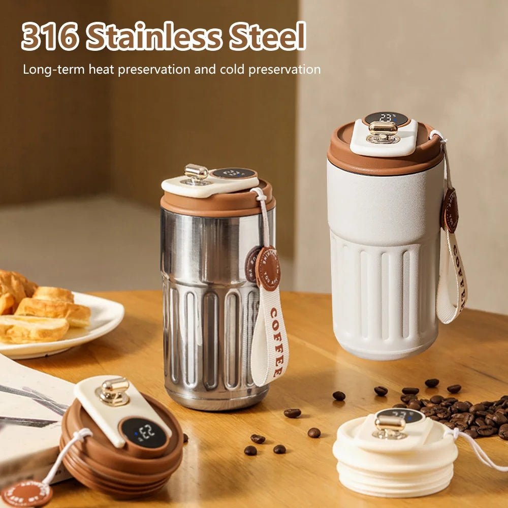 Smart Digital Thermal Bottle Portable Coffee Mug Stainless Steel Water Bottle In-Car Insulated Cup Keep Cold Vacuum Flasks 450ml | Orazek UK Ltd