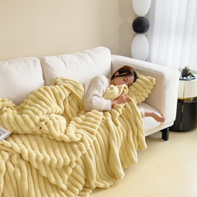 Soft Wind Bubble Velvet Blanket Warm Solid Rabbit Fur Blankets Double-sided Thickening Cover Throw Warm Fur Blanket | Orazek UK Ltd