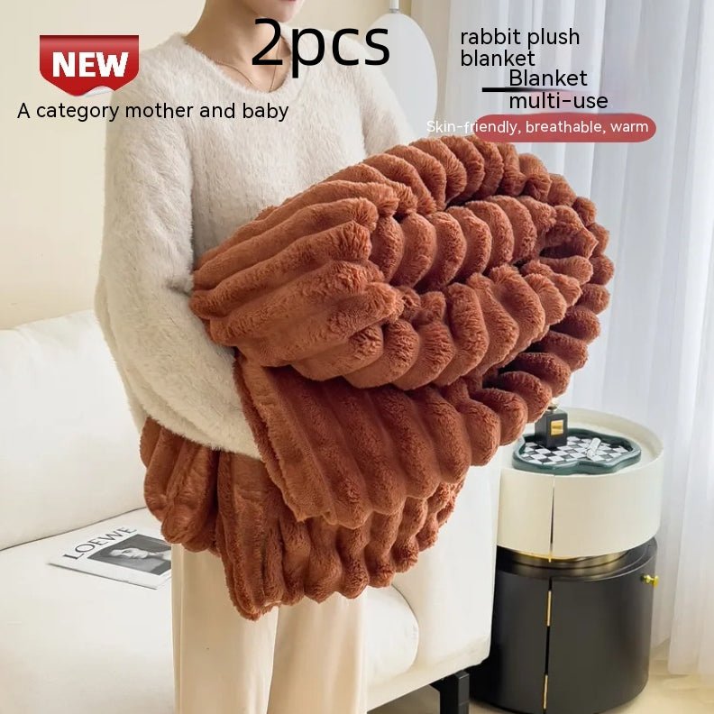 Soft Wind Bubble Velvet Blanket Warm Solid Rabbit Fur Blankets Double-sided Thickening Cover Throw Warm Fur Blanket | Orazek UK Ltd