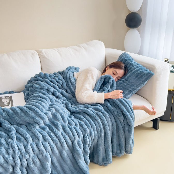 Soft Wind Bubble Velvet Blanket Warm Solid Rabbit Fur Blankets Double-sided Thickening Cover Throw Warm Fur Blanket | Orazek UK Ltd