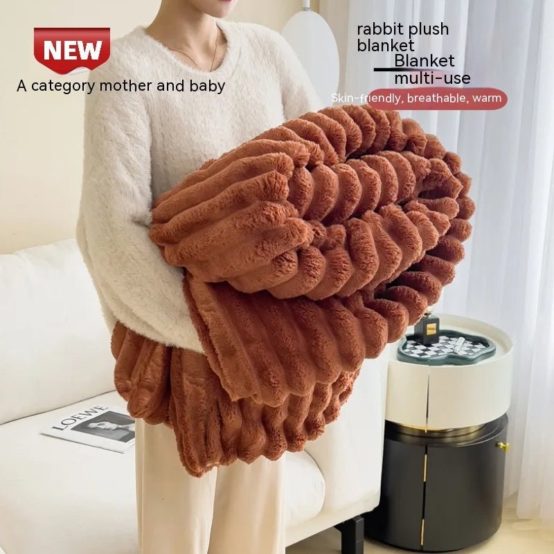 Soft Wind Bubble Velvet Blanket Warm Solid Rabbit Fur Blankets Double-sided Thickening Cover Throw Warm Fur Blanket | Orazek UK Ltd