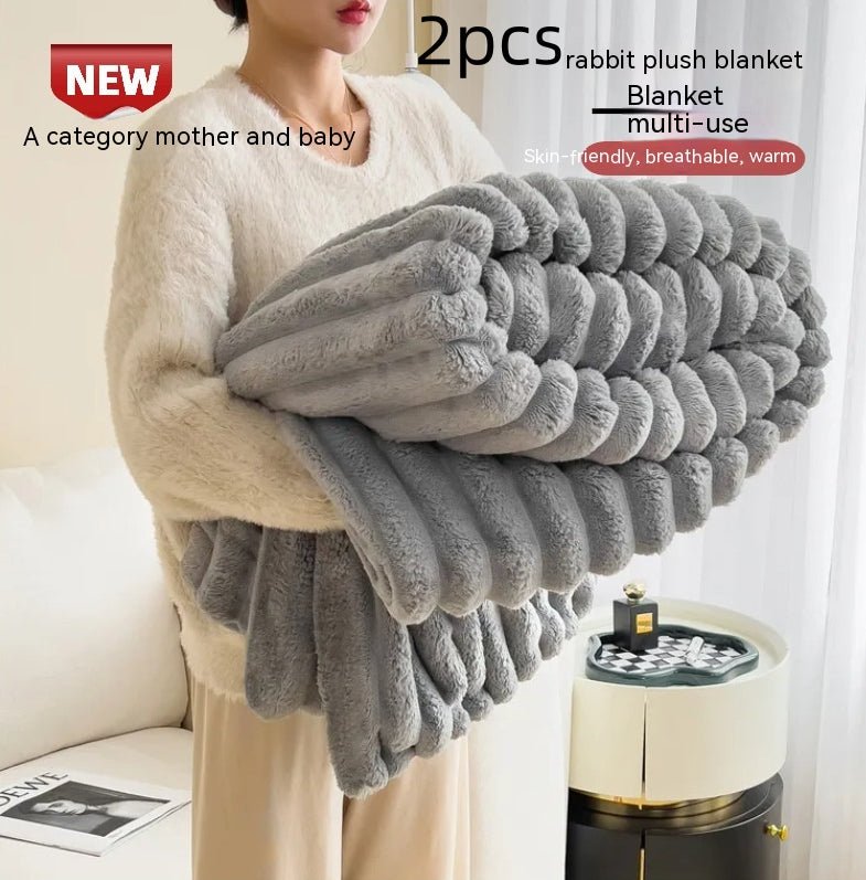 Soft Wind Bubble Velvet Blanket Warm Solid Rabbit Fur Blankets Double-sided Thickening Cover Throw Warm Fur Blanket | Orazek UK Ltd