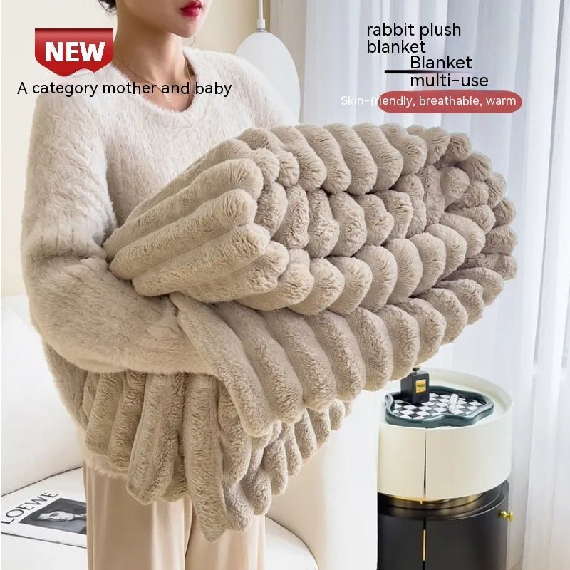 Soft Wind Bubble Velvet Blanket Warm Solid Rabbit Fur Blankets Double-sided Thickening Cover Throw Warm Fur Blanket | Orazek UK Ltd