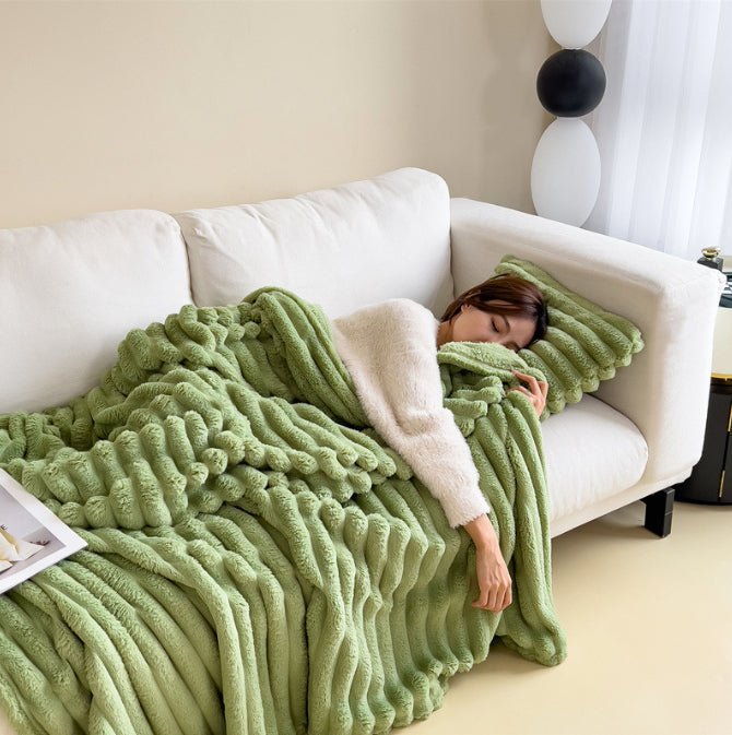 Soft Wind Bubble Velvet Blanket Warm Solid Rabbit Fur Blankets Double-sided Thickening Cover Throw Warm Fur Blanket | Orazek UK Ltd