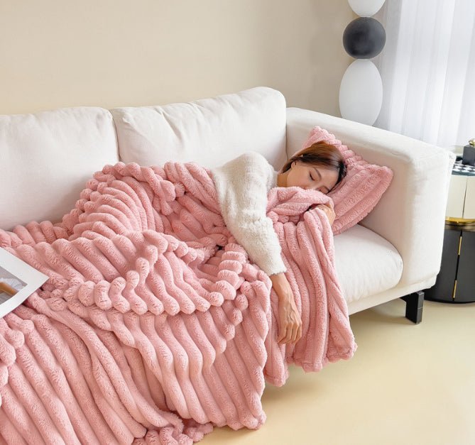 Soft Wind Bubble Velvet Blanket Warm Solid Rabbit Fur Blankets Double-sided Thickening Cover Throw Warm Fur Blanket | Orazek UK Ltd