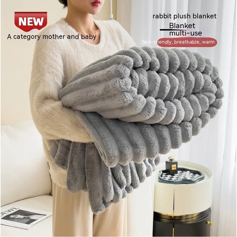 Soft Wind Bubble Velvet Blanket Warm Solid Rabbit Fur Blankets Double-sided Thickening Cover Throw Warm Fur Blanket | Orazek UK Ltd