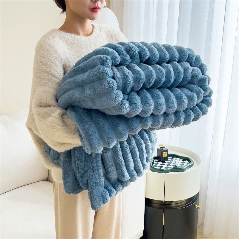 Soft Wind Bubble Velvet Blanket Warm Solid Rabbit Fur Blankets Double-sided Thickening Cover Throw Warm Fur Blanket | Orazek UK Ltd