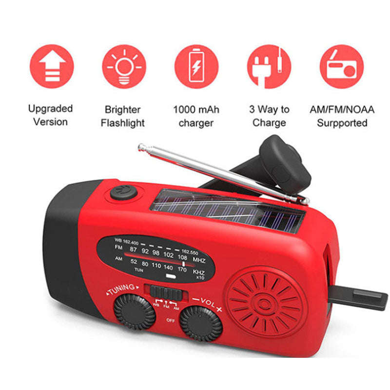 Solar hand crank USB charging radio flashlight | Orazek UK Ltd