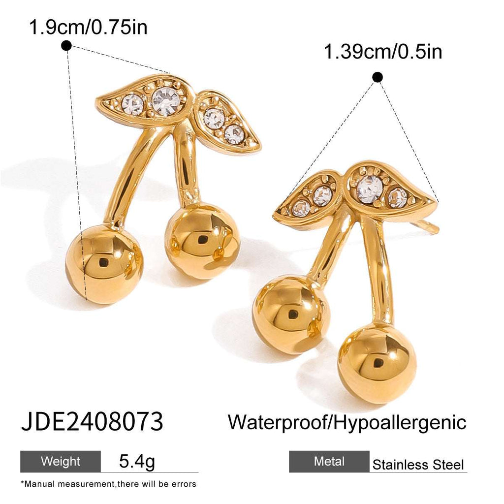 Stainless Steel Cherry Necklace Cute Earrings Ornament Women | Orazek UK Ltd