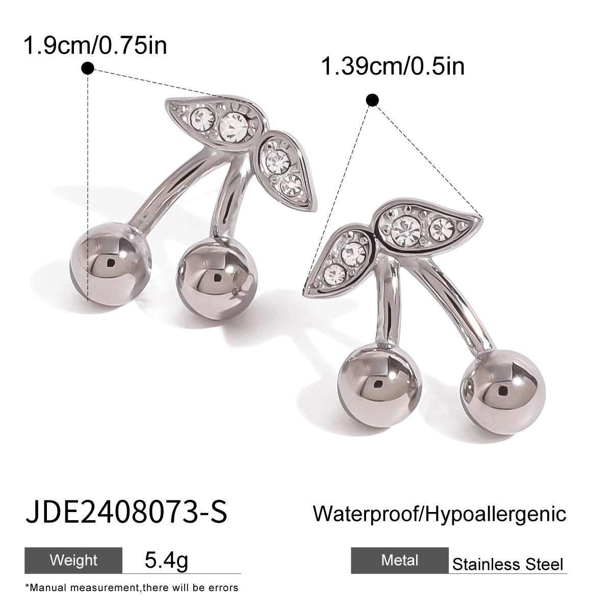 Stainless Steel Cherry Necklace Cute Earrings Ornament Women | Orazek UK Ltd