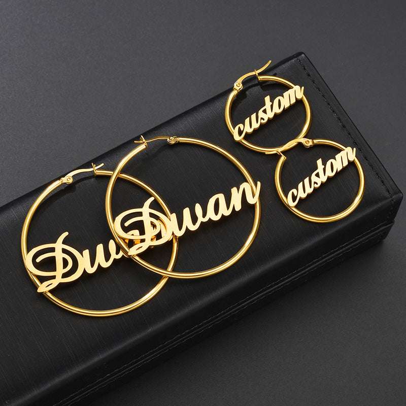 Stainless Steel Custom Name Hoop Earrings Personalized Letter Circle Earring for Women | Orazek UK Ltd