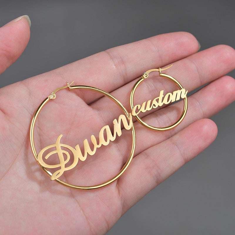 Stainless Steel Custom Name Hoop Earrings Personalized Letter Circle Earring for Women | Orazek UK Ltd