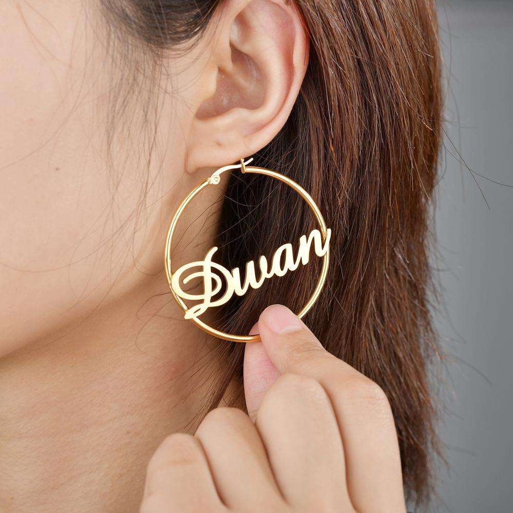 Stainless Steel Custom Name Hoop Earrings Personalized Letter Circle Earring for Women Orazek UK Ltd