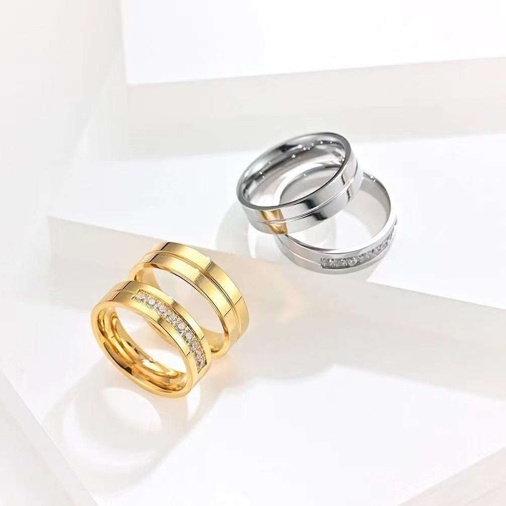 Stainless Steel Diamond-studded Couple Rings | Orazek UK Ltd