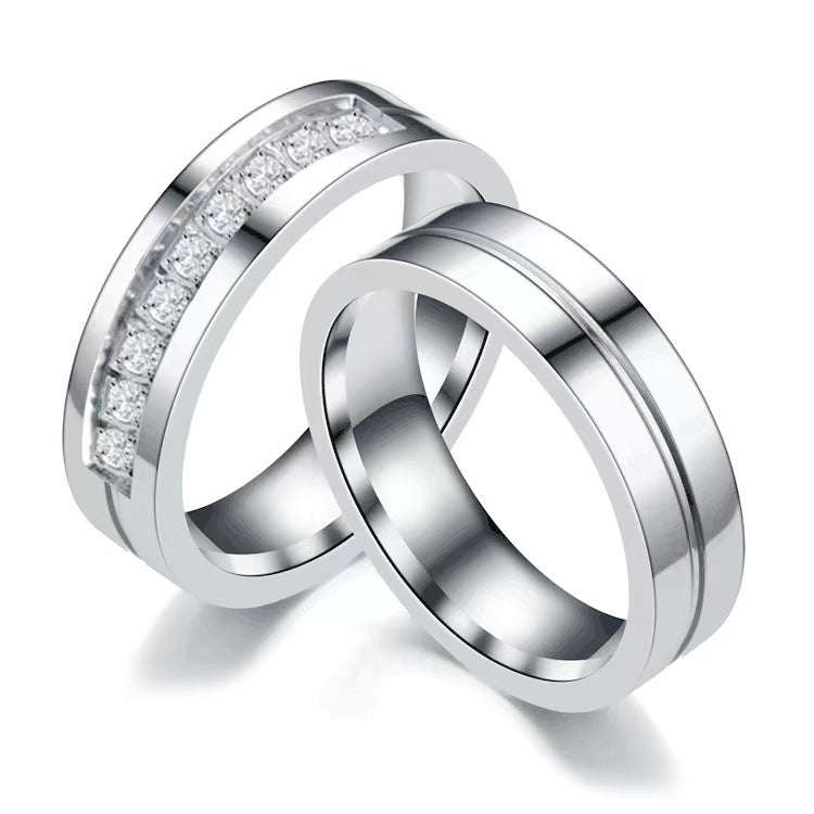 Stainless Steel Diamond-studded Couple Rings Orazek UK Ltd