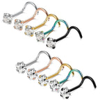 Stainless Steel Diamond-Studded Curved Bar Nose Ring | Orazek UK Ltd