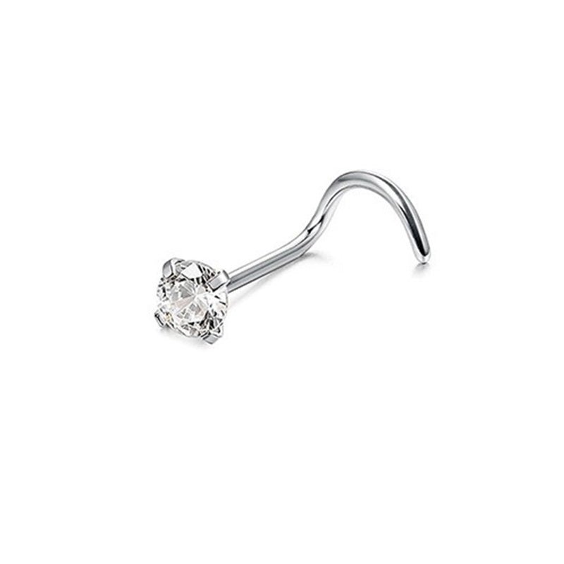Stainless Steel Diamond-Studded Curved Bar Nose Ring | Orazek UK Ltd