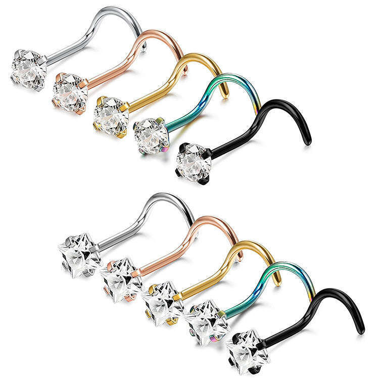 Stainless Steel Diamond-Studded Curved Bar Nose Ring Orazek UK Ltd