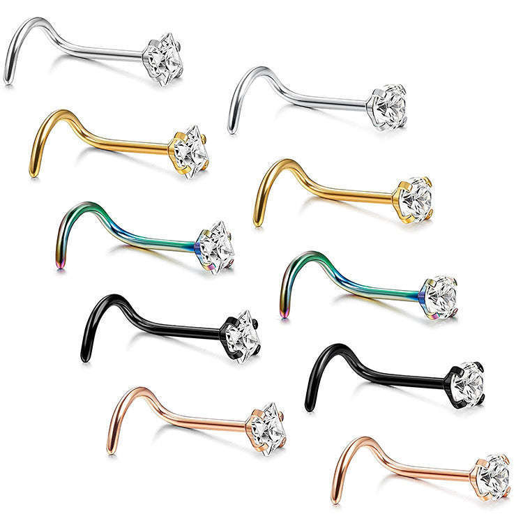 Stainless Steel Diamond-Studded Curved Bar Nose Ring Orazek UK Ltd