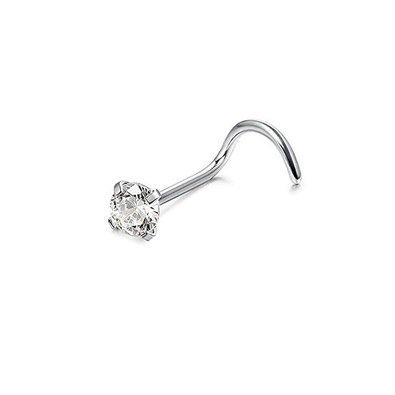 Stainless Steel Diamond-Studded Curved Bar Nose Ring Orazek UK Ltd