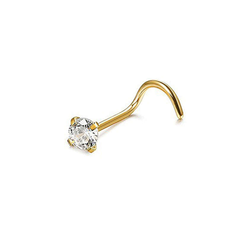 Stainless Steel Diamond-Studded Curved Bar Nose Ring Orazek UK Ltd
