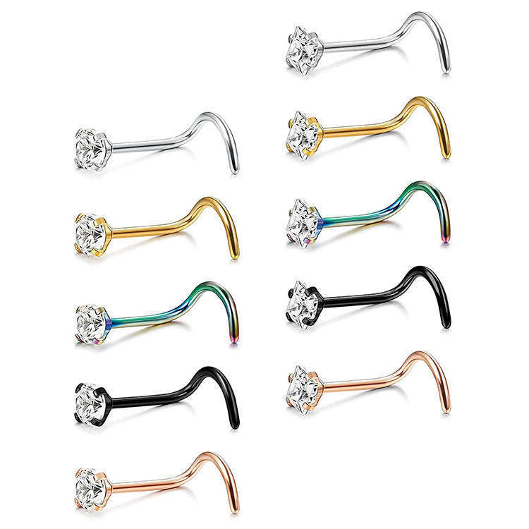 Stainless Steel Diamond-Studded Curved Bar Nose Ring Orazek UK Ltd