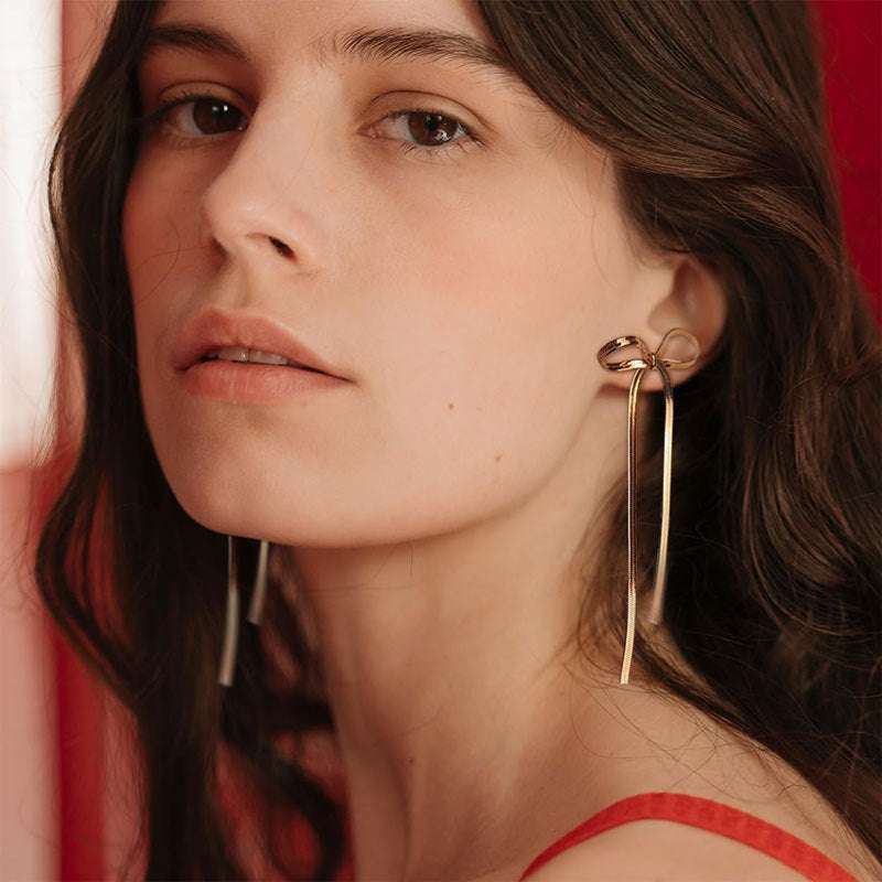 Stainless Steel Jewelry Wholesale Non-tarnish Herringbone Bow Earrings Hypoallergenic 18k Gold Plated Ribbon Bow Bowknot Earring | Orazek UK Ltd