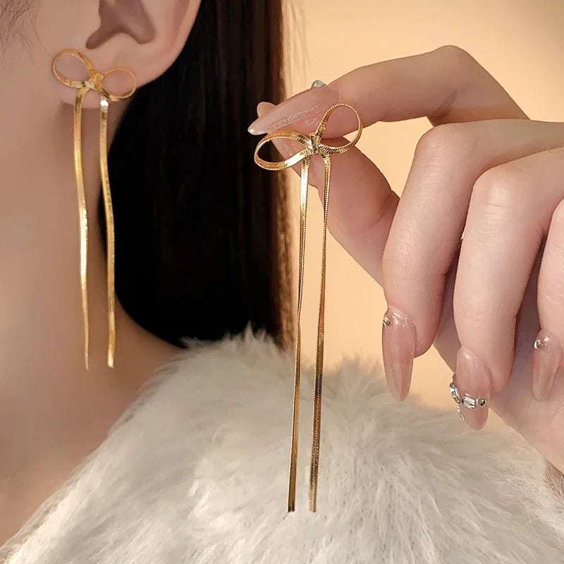 Stainless Steel Jewelry Wholesale Non-tarnish Herringbone Bow Earrings Hypoallergenic 18k Gold Plated Ribbon Bow Bowknot Earring | Orazek UK Ltd