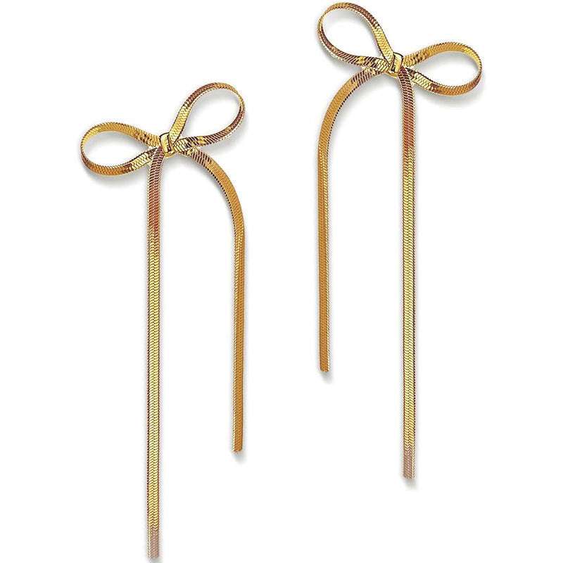 Stainless Steel Jewelry Wholesale Non-tarnish Herringbone Bow Earrings Hypoallergenic 18k Gold Plated Ribbon Bow Bowknot Earring | Orazek UK Ltd