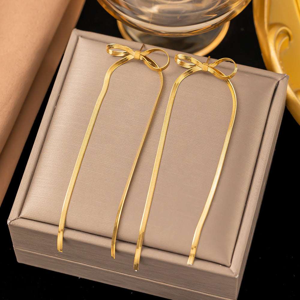 Stainless Steel Jewelry Wholesale Non-tarnish Herringbone Bow Earrings Hypoallergenic 18k Gold Plated Ribbon Bow Bowknot Earring | Orazek UK Ltd