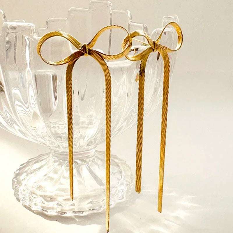 Stainless Steel Jewelry Wholesale Non-tarnish Herringbone Bow Earrings Hypoallergenic 18k Gold Plated Ribbon Bow Bowknot Earring | Orazek UK Ltd