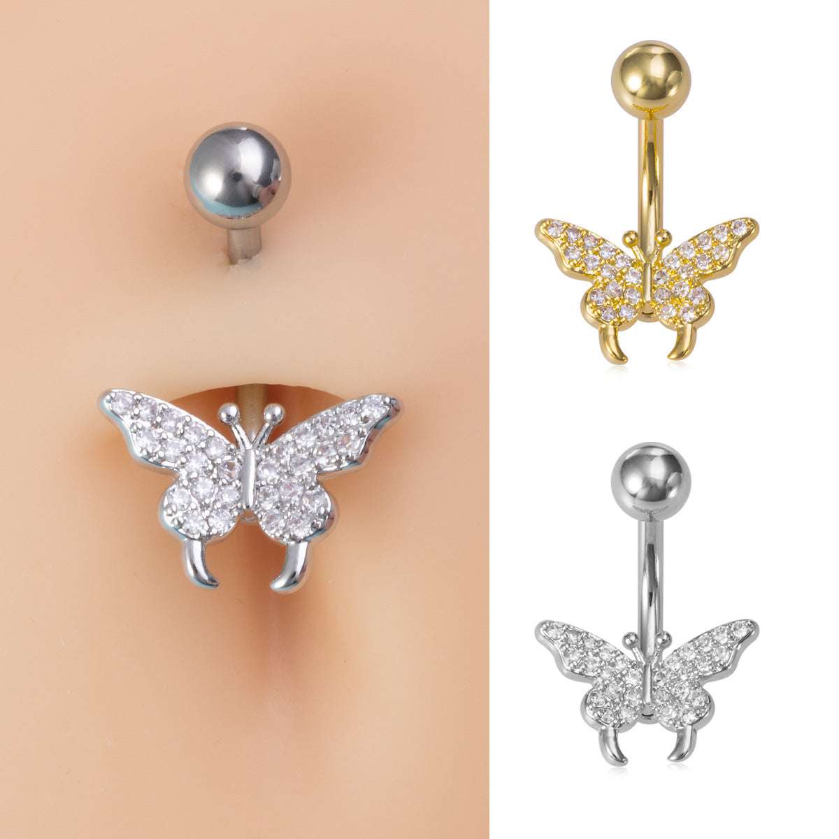Stainless Steel Navel Ring Butterfly Zircon Body Piercing Ornament Orazek UK Ltd