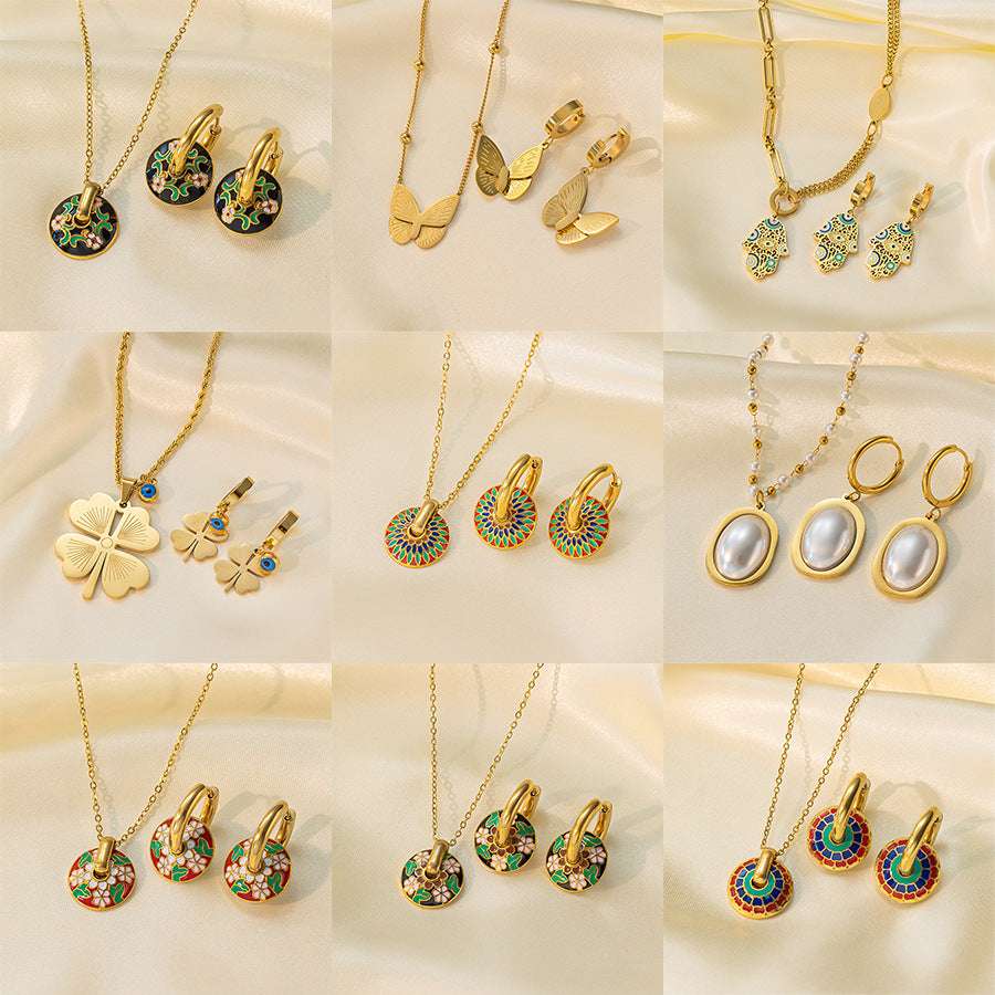 Stainless Steel Necklace Earrings Women's Jewelry Suit | Orazek UK Ltd