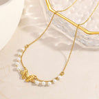 Stainless Steel Necklace With Butterfly And Pearl Wings Layered Light Luxury Style | Orazek UK Ltd