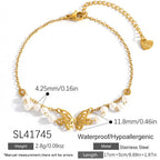 Stainless Steel Necklace With Butterfly And Pearl Wings Layered Light Luxury Style | Orazek UK Ltd