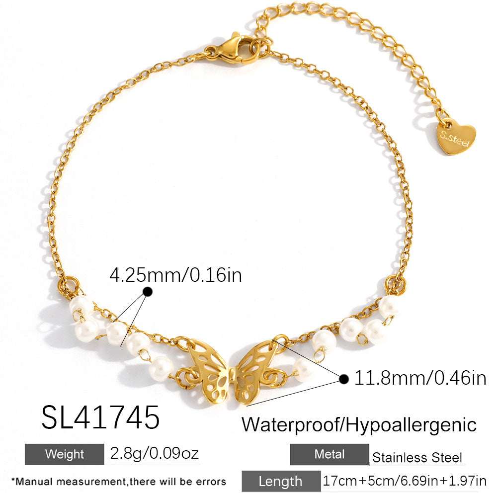 Stainless Steel Necklace With Butterfly And Pearl Wings Layered Light Luxury Style | Orazek UK Ltd