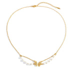 Stainless Steel Necklace With Butterfly And Pearl Wings Layered Light Luxury Style | Orazek UK Ltd