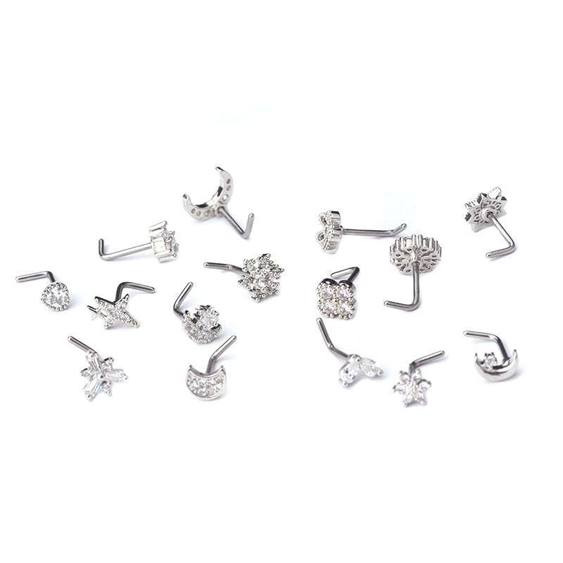 Stainless Steel Nose Stud Micro Set Zircon 20G L Shape Nose Ring | Orazek UK Ltd