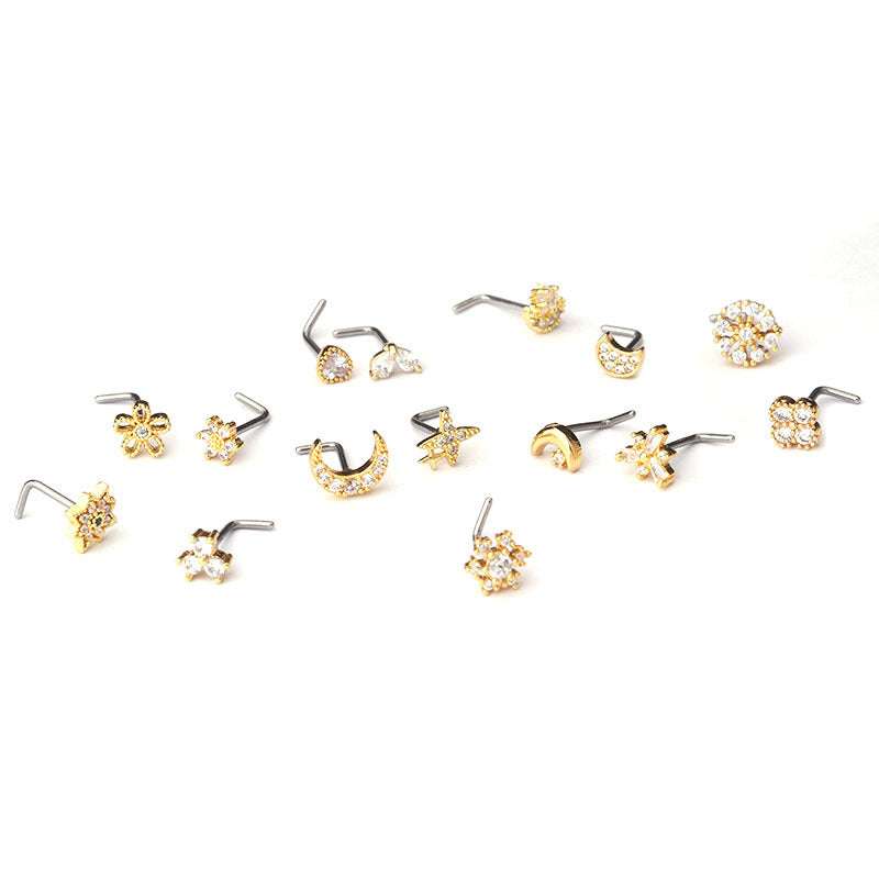 Stainless Steel Nose Stud Micro Set Zircon 20G L Shape Nose Ring | Orazek UK Ltd